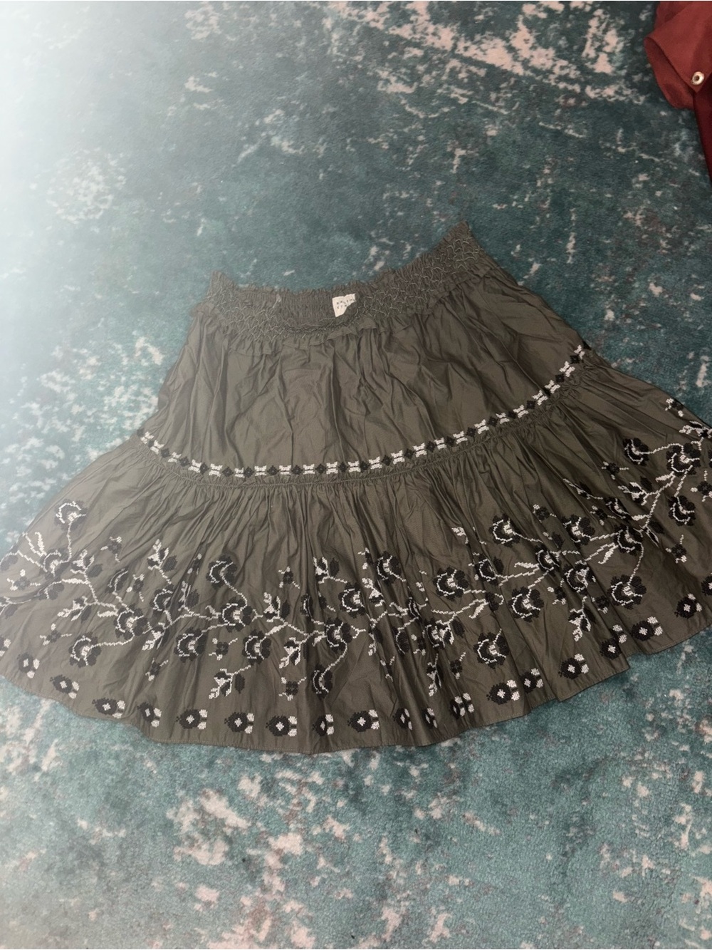 KATE SPADE BROOME STREET Embroidered Floral Poplin Skirt Green Medium